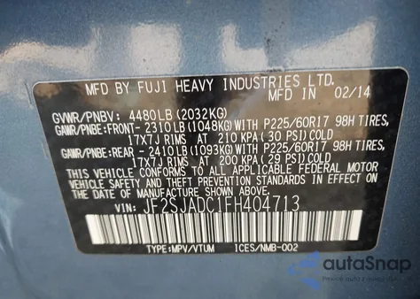 2015 Subaru Forester 2.5I Premium z USA, uszkodzony, nr VIN JF2SJADC1FH404713